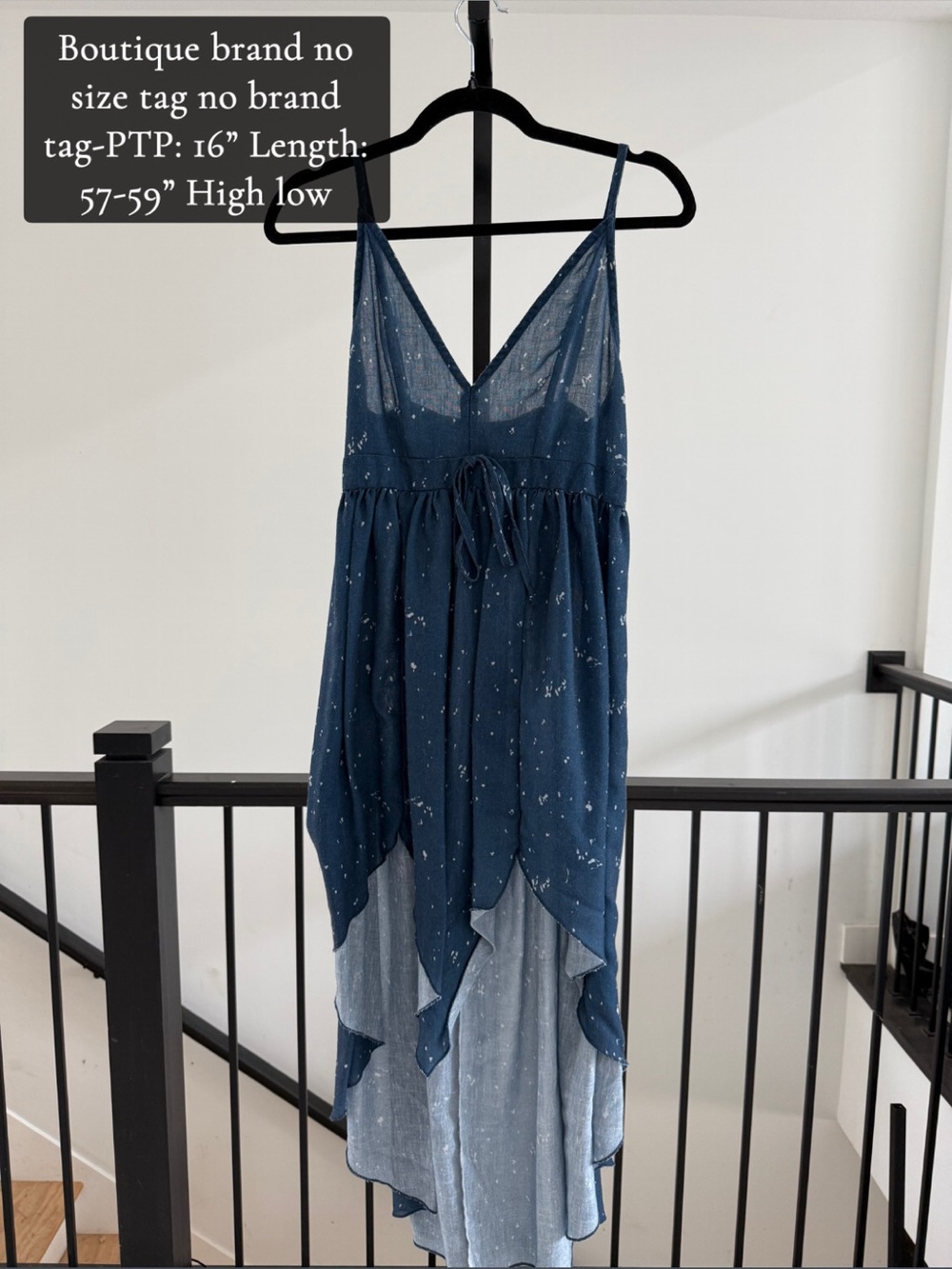 Boutique High-Low Spaghetti Strap Maxi Dress - Navy